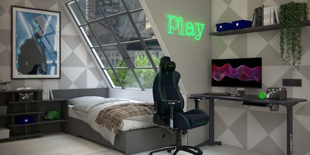 chaise gaming dans une chambre à coucher